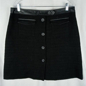 KARL LAGERFELD PARIS WOMENS FAUX LEATHER TRIM BUTTON FRONT MINI SKIRT BLK 12